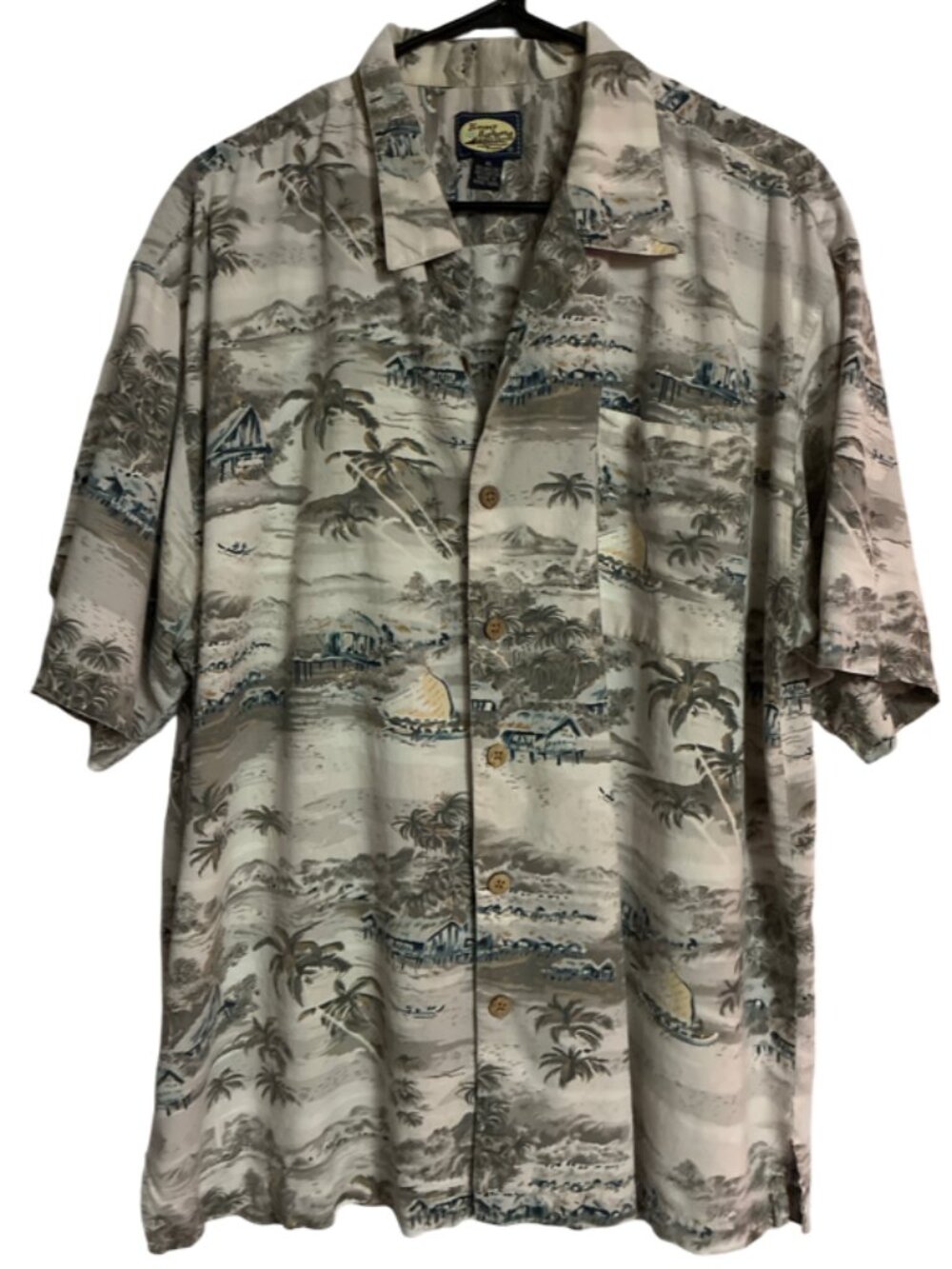 Sz.XL*Tommy Bahama*Beige & Gray Beach/Coast/Palms Scenic Button-Down Shirt